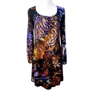Single Abstract Leaf Print Long sleeve shift Dress
